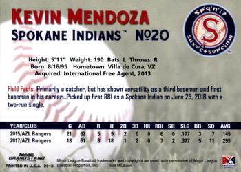 2018 Grandstand Spokane Indians #25 Kevin Mendoza Back