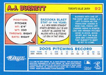 2006 Bazooka - Blue Fortune #92 A.J. Burnett Back