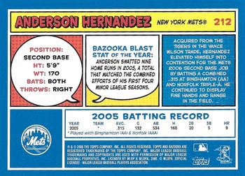 2006 Bazooka - Blue Fortune #212 Anderson Hernandez Back