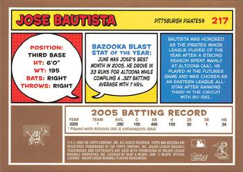 2006 Bazooka - Gold Chunks #217 Jose Bautista Back