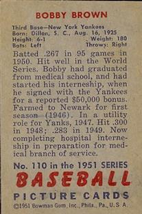 1951 Bowman #110 Bobby Brown Back