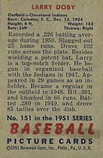 1951 Bowman #151 Larry Doby Back