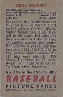 1951 Bowman #159 Bud Stewart Back