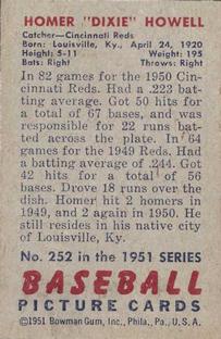 1951 Bowman #252 Homer Howell Back
