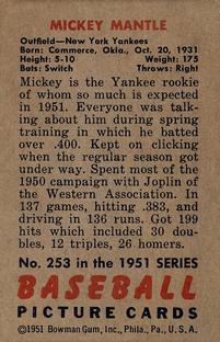 1951 Bowman #253 Mickey Mantle Back