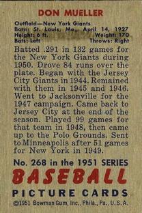 1951 Bowman #268 Don Mueller Back