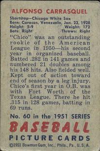 1951 Bowman #60 Chico Carrasquel Back
