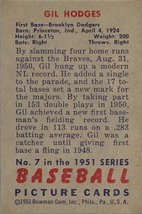 1951 Bowman #7 Gil Hodges Back