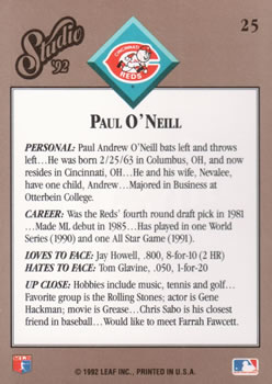 1992 Studio #25 Paul O'Neill Back