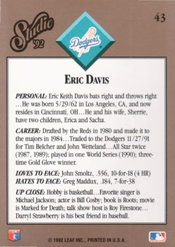 1992 Studio #43 Eric Davis Back