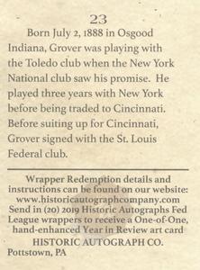 2019 Historic Autographs The Federal League #23 Grover Hartley Back