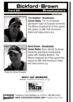 2010 Choice Mat-Su Miners #29 Tim Bickford / Kevin Brown Back