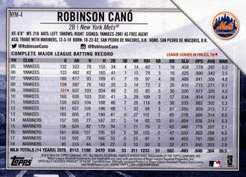 2019 Topps National Baseball Card Day - New York Mets #NYM-4 Robinson Cano Back