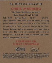 2006 Bowman Heritage - Mini Draft Pick Variations #BHP90 Chris Marrero Back