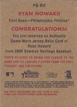 2006 Bowman Heritage - Pieces of Greatness #PG-RH Ryan Howard Back