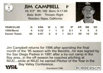 1996 Grandstand Bend Bandits #NNO Jim Campbell Back