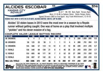 2014 Topps - 1st Edition #514 Alcides Escobar Back