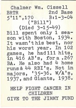 1972 TCMA The Yawkey Boston Red Sox #NNO Bill Cissell Back