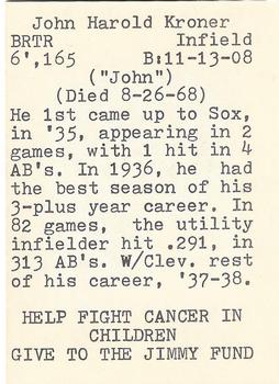 1972 TCMA The Yawkey Boston Red Sox #NNO John Kroner Back