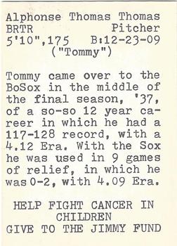 1972 TCMA The Yawkey Boston Red Sox #NNO Tommy Thomas Back