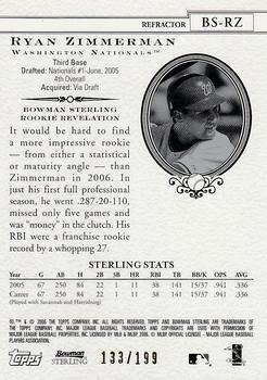 2006 Bowman Sterling - Refractors #BS-RZ Ryan Zimmerman Back