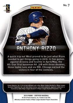 2019 Panini Chronicles - Certified #7 Anthony Rizzo Back