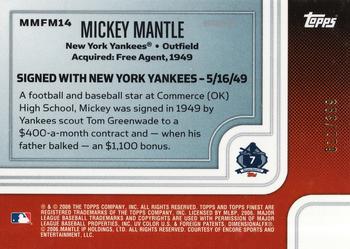 2006 Finest - Mantle Moments Refractors #MMFM14 Mickey Mantle Back