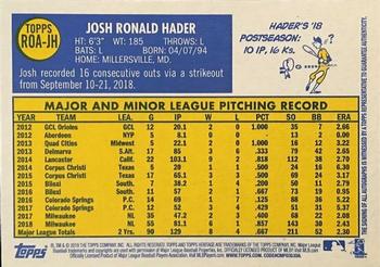 2019 Topps Heritage - Real One High Number Autographs #ROA-JH Josh Hader Back