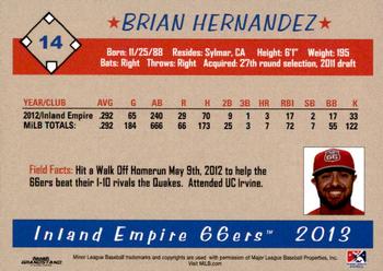 2013 Grandstand Inland Empire 66ers #NNO Brian Hernandez Back