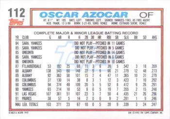 1992 Topps #112 Oscar Azocar Back