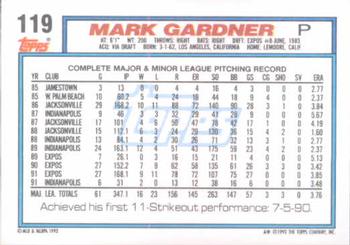 1992 Topps #119 Mark Gardner Back
