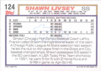 1992 Topps #124 Shawn Livsey Back