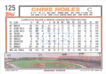 1992 Topps #125 Chris Hoiles Back