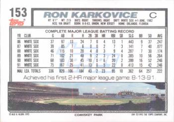 1992 Topps #153 Ron Karkovice Back