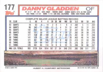 1992 Topps #177 Danny Gladden Back