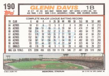 1992 Topps #190 Glenn Davis Back