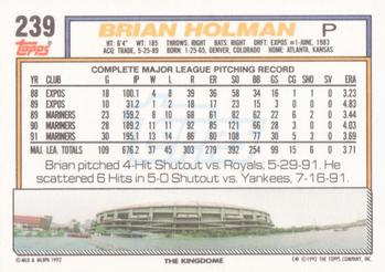 1992 Topps #239 Brian Holman Back