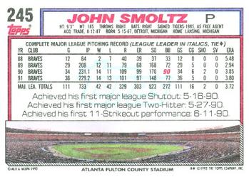 1992 Topps #245 John Smoltz Back