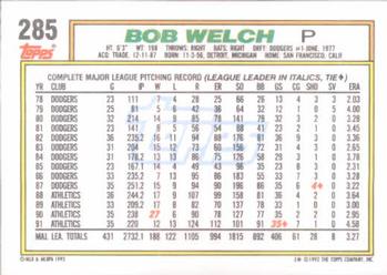 1992 Topps #285 Bob Welch Back