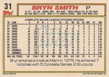 1992 Topps #31 Bryn Smith Back
