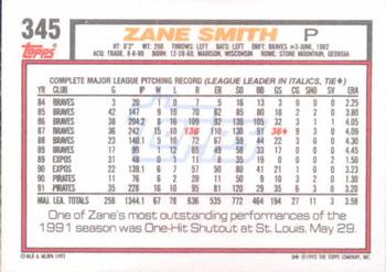 1992 Topps #345 Zane Smith Back