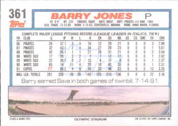 1992 Topps #361 Barry Jones Back