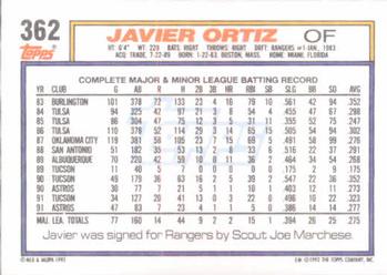 1992 Topps #362 Javier Ortiz Back