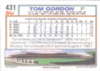 1992 Topps #431 Tom Gordon Back