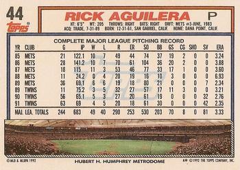 1992 Topps #44 Rick Aguilera Back