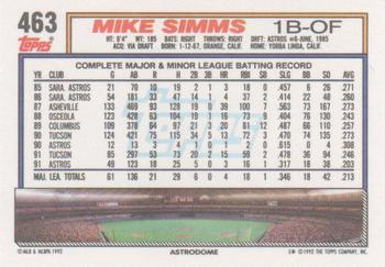 1992 Topps #463 Mike Simms Back