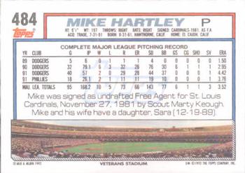 1992 Topps #484 Mike Hartley Back