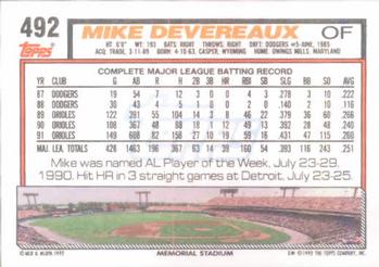 1992 Topps #492 Mike Devereaux Back