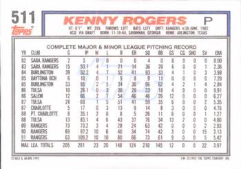 1992 Topps #511 Kenny Rogers Back