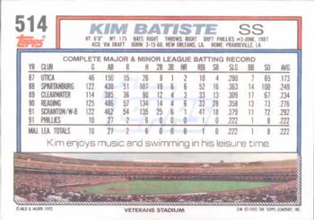 1992 Topps #514 Kim Batiste Back